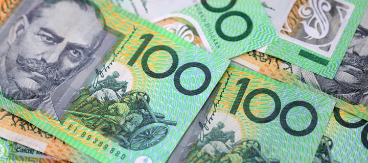 Australian 100 dollar notes closeup.